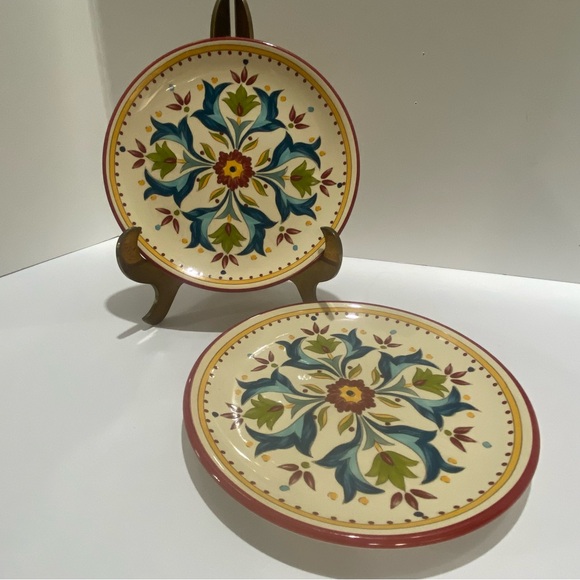 Bobby Flay Other - Bobby Flay Seville Red 8" Salad Plates Set of 2 Hand Painted Mediterranean